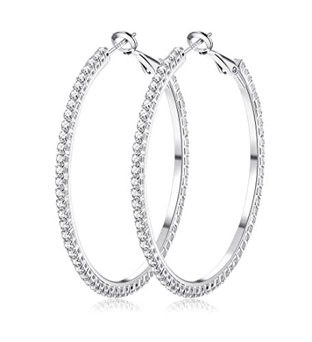 Morfetto Silber Creolen für Frauen 925 Sterling Silber Pfosten Große Creolen Große Creolen Zirkonia Ohrringe 40MM Braut Hochzeitsschmuck von Morfetto