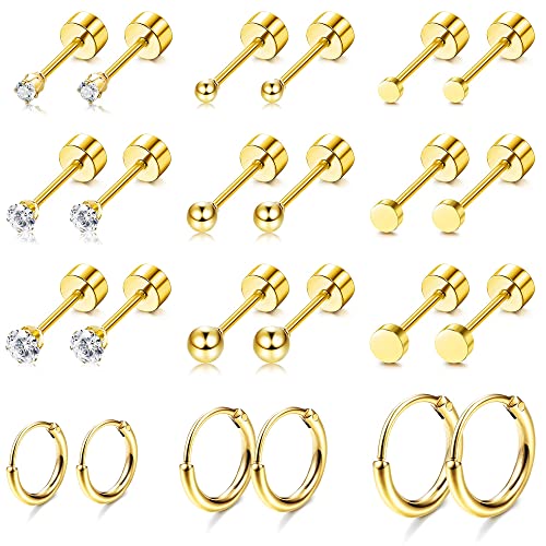 Morfetto Small Tiny Ohrstecker Creolen Gold Ohrstecker Edelstahl Ohrring Sets für mehrere Piercing Knorpel Creolen Golden von Morfetto