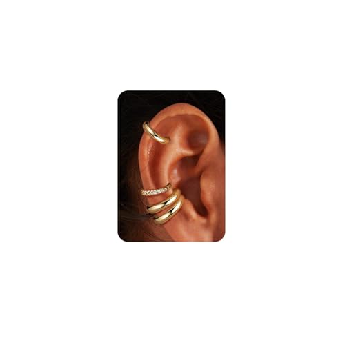 Ear Cuff Set für Damen Ohne Piercing - 4 Paar 14K Goldbeschichtete Ohrklemmen Fake Helix Nicht Verblassend Knorpel Ohrringe für Ungepiercte,Verstellbare Ohrmanschetten in Geschenkbox Gold-Stückchen von Morfetto