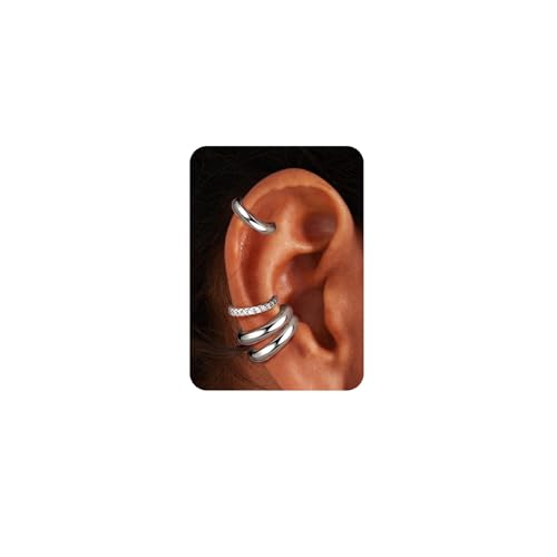 Ear Cuff Set für Damen Ohne Piercing - 4 Paar 14K Goldbeschichtete Ohrklemmen Fake Helix Nicht Verblassend Knorpel Ohrringe für Ungepiercte,Verstellbare Ohrmanschetten in Geschenkbox Silber-Klobig von Morfetto