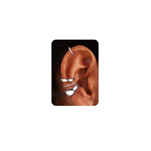 Ear Cuff Set für Damen Ohne Piercing - 4 Paar 14K Goldbeschichtete Ohrklemmen Fake Helix Nicht Verblassend Knorpel Ohrringe für Ungepiercte,Verstellbare Ohrmanschetten in Geschenkbox Silber-Schick von Morfetto