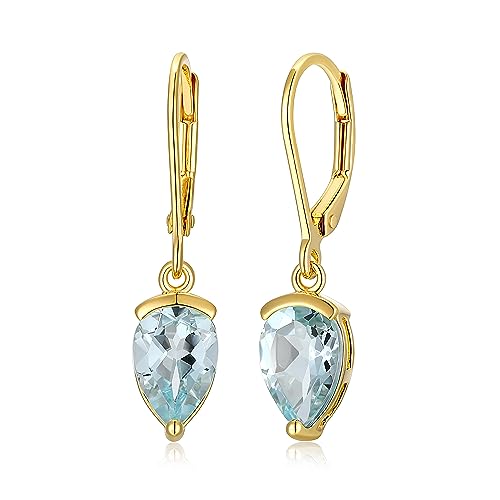 Ohrhänger, 18 Karat Gelbgold, Sterlingsilber, himmelblauer Topas und schweizer Blautopas, Hänge-Ohrringe, Metall-Edelstein, Topas Ohrhänger, 18 Karat Gelbgold, Sterlingsilber, himmelblauer Topas und schweizer Blautopas, Hänge-Ohrringe, Metall-Edelstein, Topas von MORGAN & PAIGE