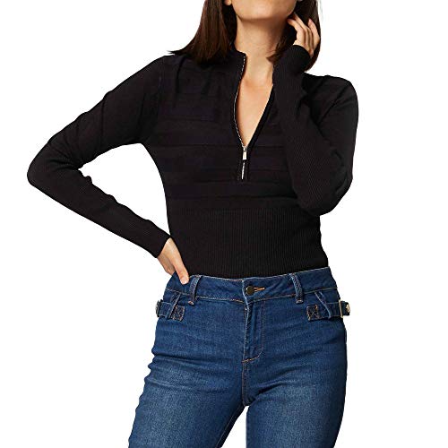 Morgan Damen Pull Manche Longue Col Roulé Zippé Menzip Pullover, Noir, Ts von Morgan