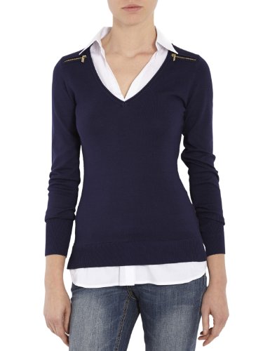 Morgan Damen Sweater 132-MYLORD.M, Button-down, Uni, Blau, Marine (Marine/Blanc), 34 (Herstellergröße: XS) von Morgan