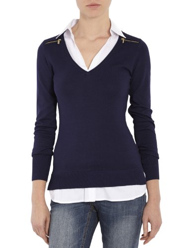 Morgan Damen Sweater 132-MYLORD.M, Button-down, Uni, Blau, Marine (Marine/Blanc), 38 (Herstellergröße: M) von Morgan