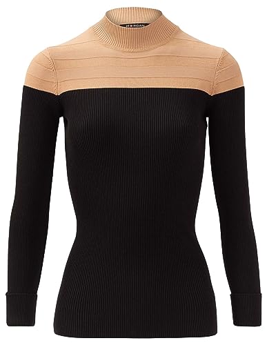 Morgan Langarm-Pullover mit Stehkragen Camel/Schwarz L von Morgan