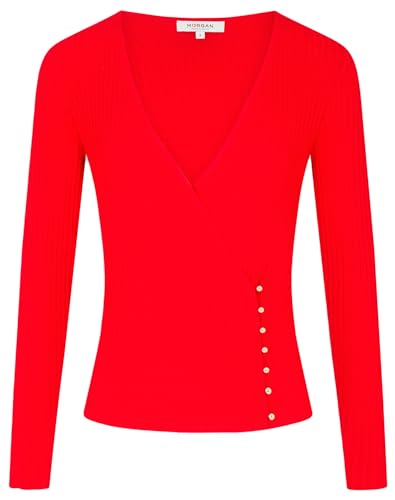 Morgan Langarmpullover mit Wickelkragen Rot L von Morgan