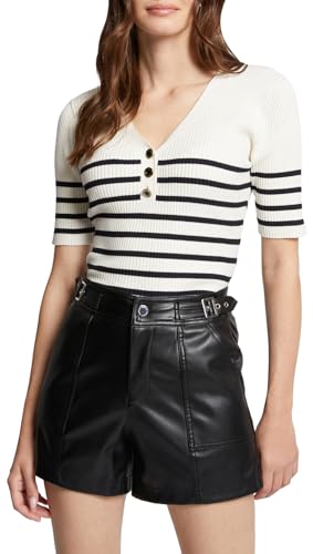 Morgan Pullover mit V-Kragen und Streifenmuster Off White/Marine XL von Morgan