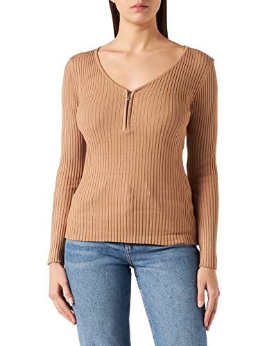 Morgan Rippenstrick-Pullover mit Reißverschluss-Kragen Camel M von Morgan