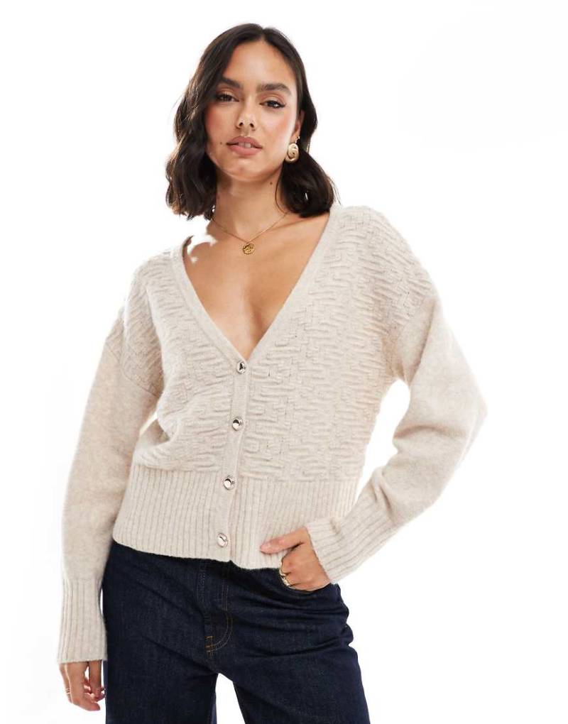 Morgan - Strickjacke in Beige mit Ballonärmeln und Knöpfen-Neutral von Morgan