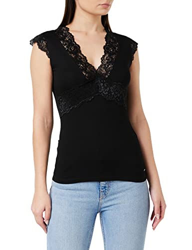 Morgan Women's Tshirt col V Dentelle DTEL T-Shirt, Schwarz (Noir 100), Medium (Herstellergröße: TM) von Morgan