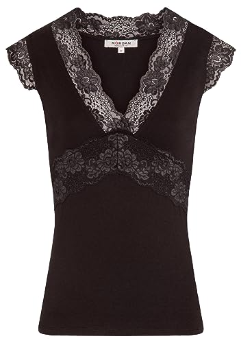 Morgan Women's Tshirt col V Dentelle DTEL T-Shirt, Schwarz (Noir 100), X-Small (Herstellergröße: TXS) von Morgan