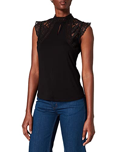 Morgan Women's Tshirt empiècement Dentelle DSIN T-Shirt, Schwarz (Noir Noir), Large (Herstellergröße: TL) von Morgan