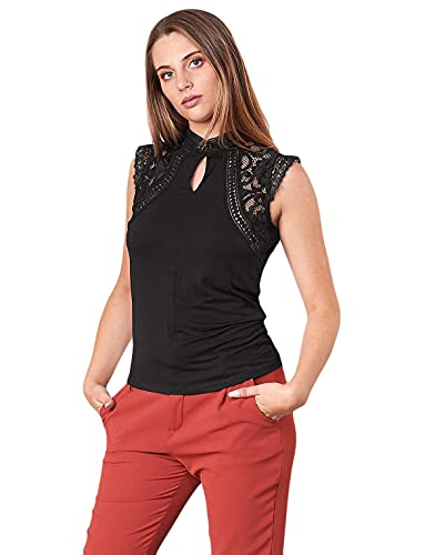 Morgan Women's Tshirt empiècement Dentelle DSIN T-Shirt, Schwarz (Noir Noir), Small (Herstellergröße: TS) von Morgan