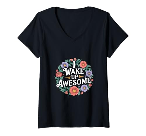 Damen I Wake Up Awesome Positive Morgenarbeit ---- T-Shirt mit V-Ausschnitt Damen I Wake Up Awesome Positive Morgenarbeit ---- T-Shirt mit V-Ausschnitt von Morgens motivierter Tag Mitarbeiter