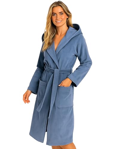 Morgenstern Bademantel Damen mit Kapuze 100% Baumwolle Frottee OEKO-TEX® Morgenmantel Leonie Jeansblau Größe M von Morgenstern