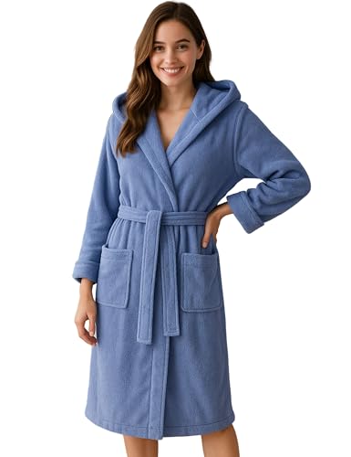Morgenstern Bademantel Damen mit Kapuze 100% Baumwolle Frottee OEKO-TEX® Morgenmantel Marina Jeans-Blau Gr. L von Morgenstern