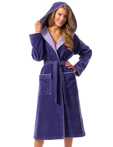 Morgenstern Bademantel Damen mit Kapuze 100% Baumwolle Frottee OEKO-TEX® Morgenmantel Leonie Lila Größe M von Morgenstern