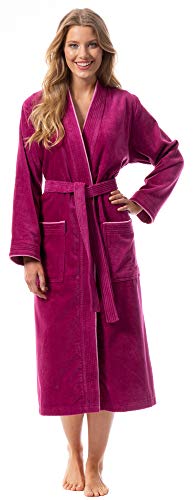 Morgenstern Bademantel Damen lang aus Baumwolle ohne Kapuze in Fuchsia Baumwoll Bademantel wadenlang Frottee Mantel Cotton Größe L von Morgenstern