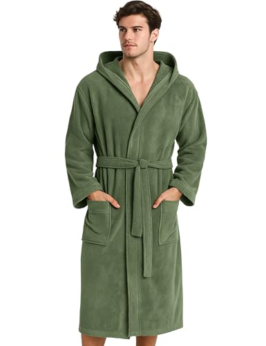 Morgenstern Bademantel Herren Baumwolle Frottee mit Kapuze Sauna Spa Lang Größe L Oliv-Grün von Morgenstern