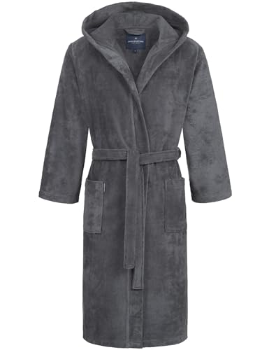 Morgenstern Bademantel Herren Baumwolle Kapuze Frottee Velours Grau Größe S von Morgenstern