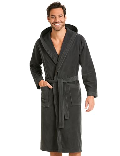Morgenstern Bademantel Herren Kapuze 100% Baumwolle Frottee OEKO-TEX Velours Morgenmantel Lang Finn Dunkelgrau L von Morgenstern