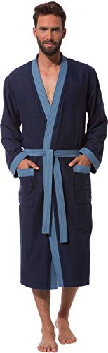 Morgenstern Bademantel Herren Marine-Blau mit Kimonokragen Größe XXL Saunamantel Männer-Bademantel Baumwollstoff Duschmantel Frotteebademantel Liam von Morgenstern