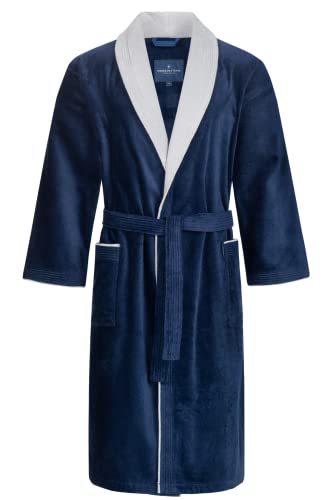 Morgenstern Bademantel Herren 100% Baumwolle Frottee Velours Saunamantel Schalkragen Lang für Sauna Spa Reha Pool Wellness - Oeko Tex Marineblau/Hellgrau M Sam von Morgenstern