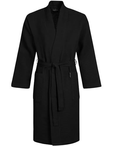 Morgenstern Bademantel Herren Waffelpique Leicht Baumwolle Schwarz XXL von Morgenstern