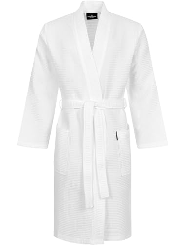 Morgenstern Bademantel Herren Waffelpique Leicht Baumwolle Weiss XL von Morgenstern