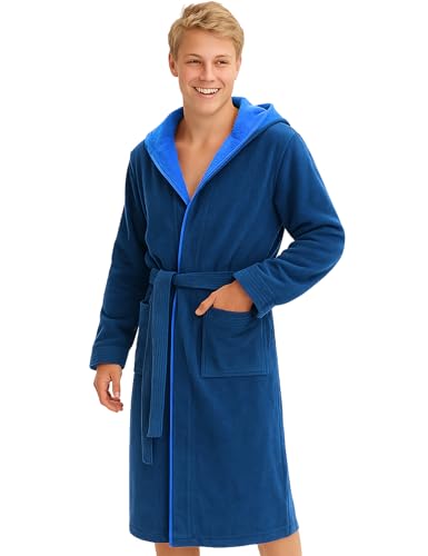 Morgenstern Bademantel mit Kapuze Kinder & Teenager Jungen Mädchen 100% Baumwolle Frottee OEKO-TEX® Kinderbademantel Morgenmantel 9-10 Jahre, Größe: 134-140, Blau von Morgenstern