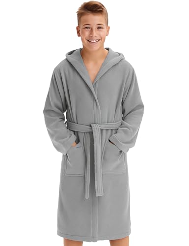 Morgenstern Bademantel Kinder & Teenager Mädchen Jungen 100% Baumwolle Frottee mit Kapuze OEKO-TEX® Kinderbademantel Morgenmantel Größe 170-176, Grau von Morgenstern