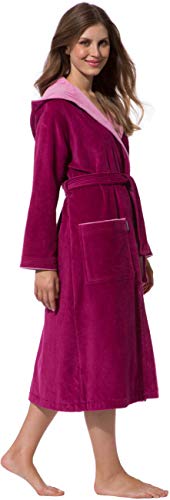 Morgenstern Bademantel für Damen aus Baumwolle mit Kapuze in Fuchsia Baumwoll Bademantel wadenlang Frottee Mantel Cotton Größe L Leonie von Morgenstern