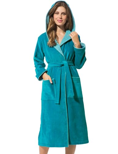 Morgenstern Bademantel Damen mit Kapuze 100% Baumwolle Frottee OEKO-TEX® Morgenmantel Leonie Petrol Größe L von Morgenstern