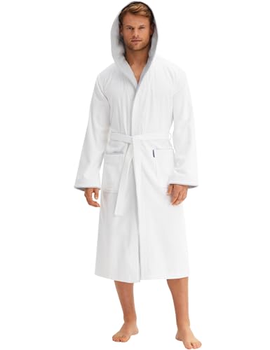 Morgenstern Bademantel Herren Kapuze 100% Baumwolle Frottee OEKO-TEX Velours Morgenmantel Lang Finn Weiß XXL von Morgenstern