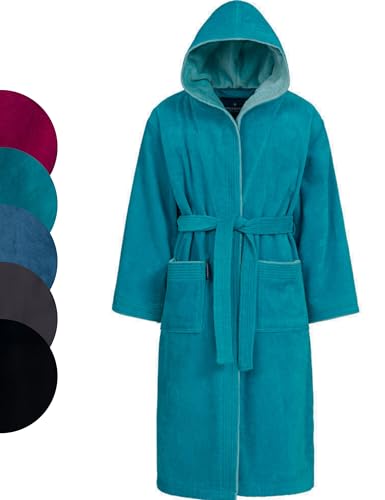 Morgenstern Bademantel mit Kapuze Kinder & Teenager Jungen Mädchen 100% Baumwolle Frottee OEKO-TEX® Kinderbademantel Morgenmantel 11-12 Jahre, Größe: 146-152, Petrol von Morgenstern