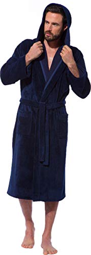Morgenstern Bademantel mit Kapuze für Herren in Blau Herrenbademantel Saunamantel Männer Baumwolle Microfaser Viskose leicht Größe M Marc von Morgenstern