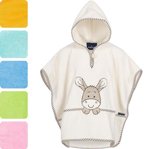 Morgenstern Badeponcho Kinder Baby Mädchen Jungen 100% Baumwolle OEKO-TEX Babybadetuch Kapuzenhandtuch Bademantel Frottee Esel von Morgenstern