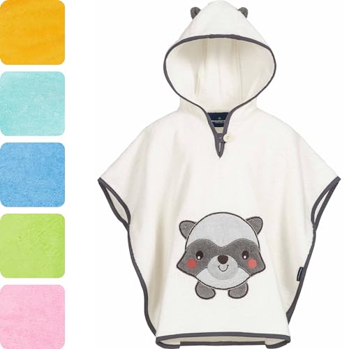 Morgenstern Badeponcho Kinder Baby Mädchen Jungen 100% Baumwolle OEKO-TEX Babybadetuch Kapuzenhandtuch Bademantel Waschbär von Morgenstern