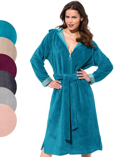 Morgenstern Sauna Bademantel Damen Reißverschluss Kapuze Petrol S von Morgenstern