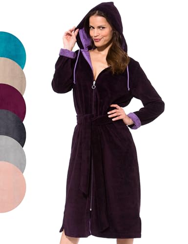 Morgenstern Damen Bademantel mit Reißverschluss in Lila, burgund, S von Morgenstern