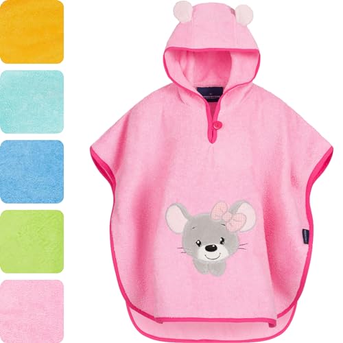 Morgenstern Badeponcho mit Kapuze Kinder Baby 1-5 Jahre Mädchen Jungen 100% Baumwolle Frottee OEKO TEX® Handtuch Badetuch Poncho Kapuzenhandtuch Bademantel Maus von Morgenstern