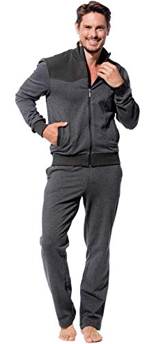 Morgenstern Hausanzug Herren Set Trainingsanzug Freizeitanzug Baumwolle 2-teilig langarm Jacke lange Hose Grau Größe M 48-50 von Morgenstern