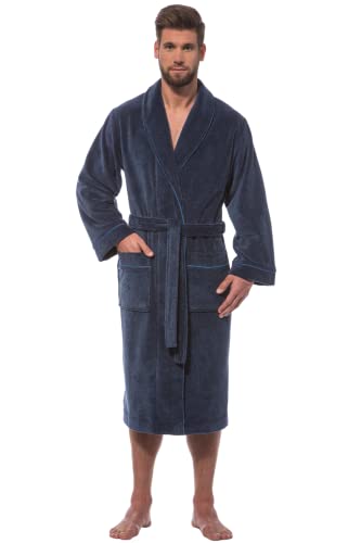 Morgenstern Herren Bademantel Alex mit Schalkragen in Marine-Blau Bade Mantel lang Herren Baumwolle Microfaser Grösse Extra Large von Morgenstern