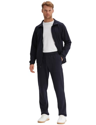 Morgenstern Hausanzug Herren Set Trainingsanzug Freizeitanzug Baumwolle 2-teilig langarm Jacke lange Hose Marineblau Größe XXL von Morgenstern