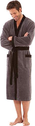 Morgenstern Kimono Bademantel für Herren in Grau lang leicht Männer Hausmantel Saunabademantel Baumwolle Microfaser Viskose Größe L von Morgenstern