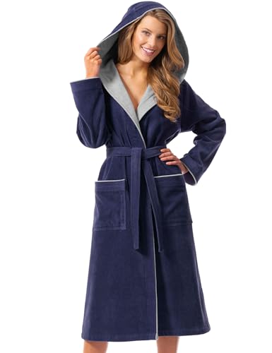 Morgenstern Bademantel Damen mit Kapuze 100% Baumwolle Frottee OEKO-TEX® Morgenmantel Leonie Blau Größe S von Morgenstern