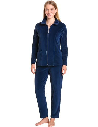 Morgenstern Hausanzug Damen Set Jogginganzug Freizeitanzug Nicki-Stoff 2-teilig langarm Jacke lange Hose Blau Grße S 36 von Morgenstern