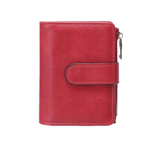 Morjakey Damen Geldbeutel klein mit RFID-Schutz, PU Leder Kleines Portemonnaie Mini Kurzer Damen Geldbeutel mit Zipper Münzfach Brieftasche, Portemonnaie Frauen Klein Rot von Morjakey