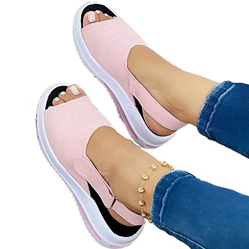 Damen Bequeme Sportstrick Sandalen Orthopädische Sandalen Gradation Dicker Fischmund Mund Strand Lässige Keilabsatz Sandalen Sommer Offene Schuhe Flip Flops Freizeit Sommerschuhe von Morken